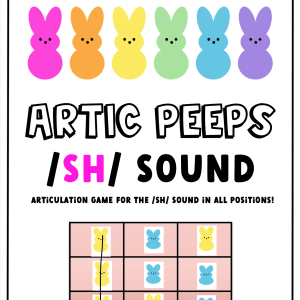 Articulation game for speech therapy for the sh sound in words with peeps for easter or spring